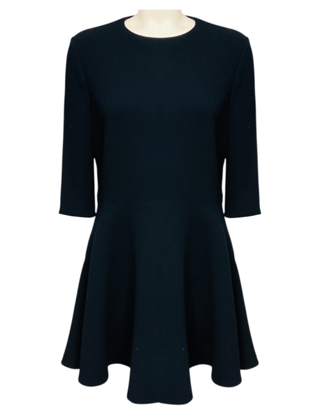 CHRISTIAN DIOR NAVY BLUE WOOL CREPE FLARED DRESS